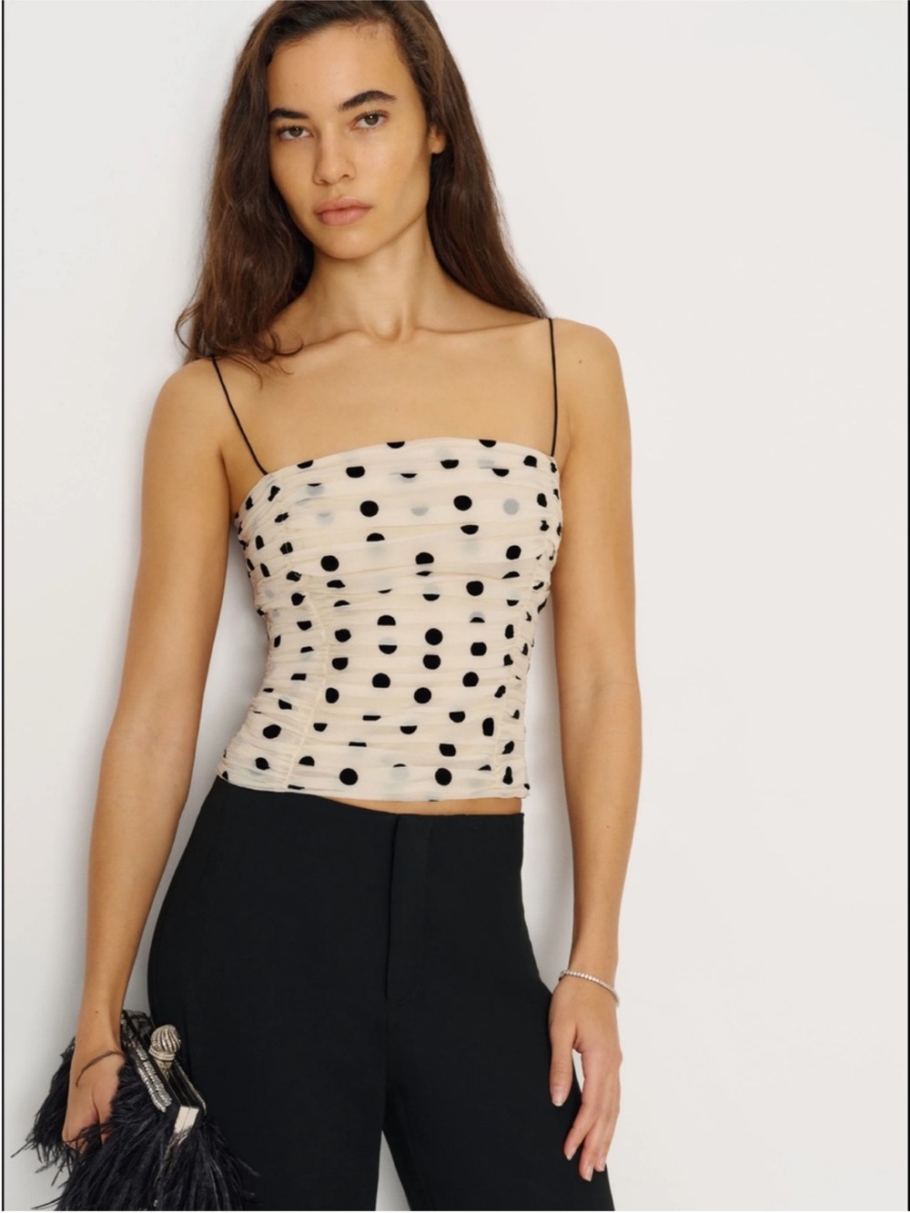 Reformation Amber Top in Cream and Black Dot Size 0